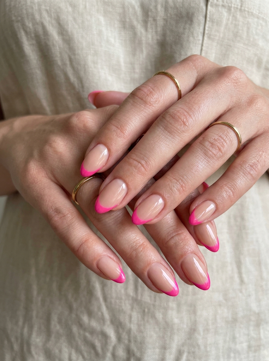 Hot Pink French Nails mit kräftig pinken French Tips